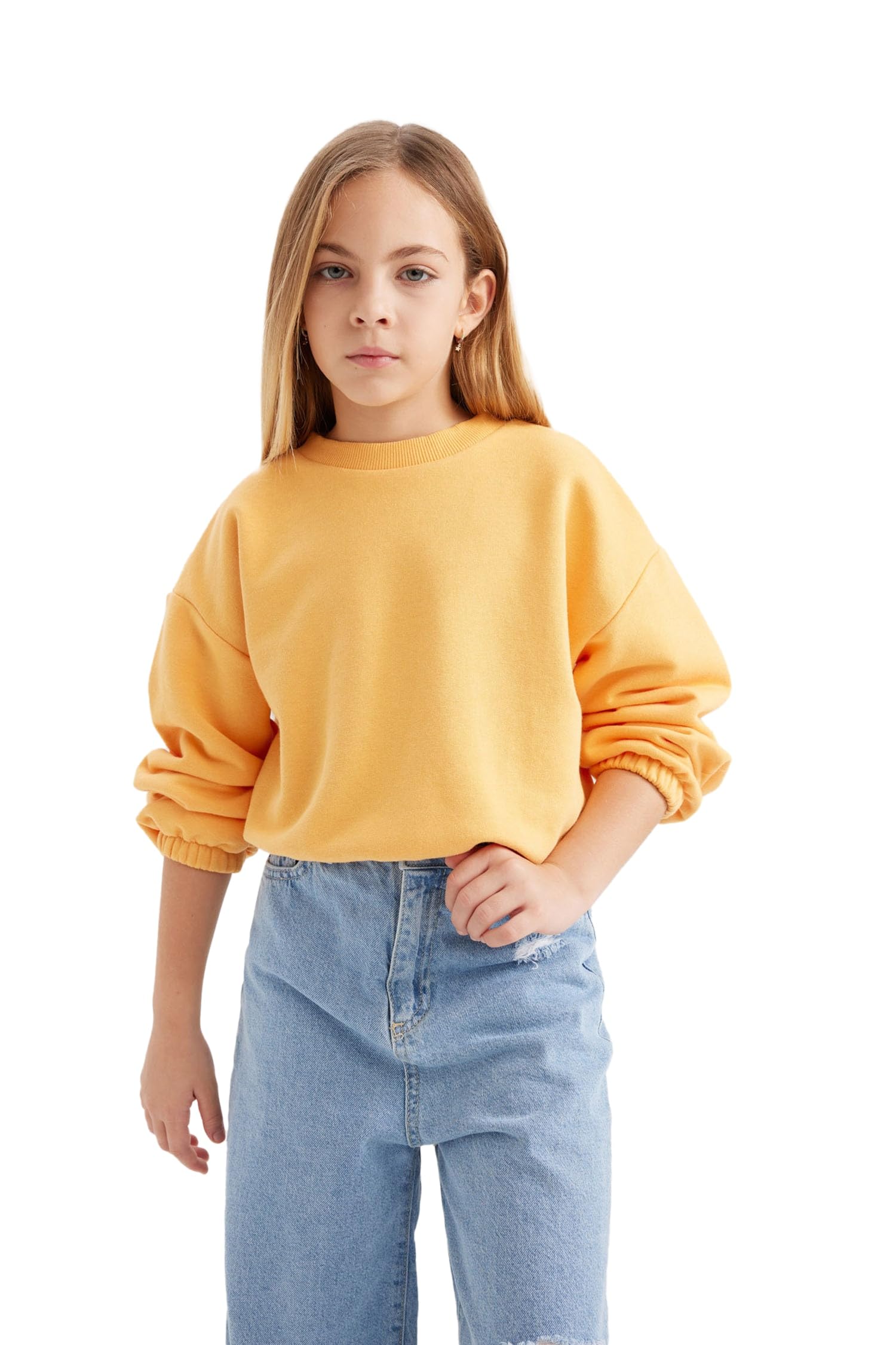 Bisiklet Yaka Basic Düz Sweatshirt Kız Çocuk