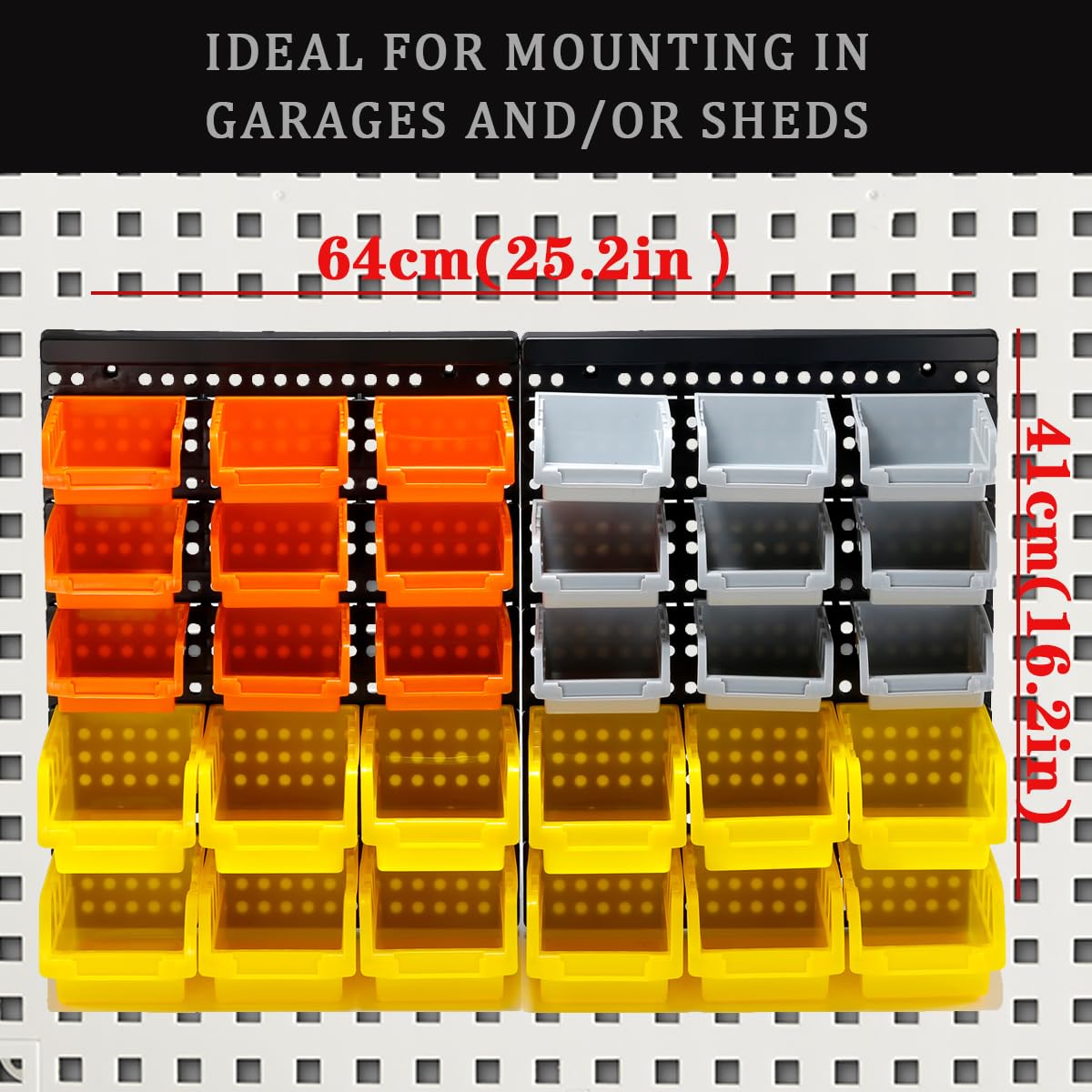 WISION Wall Mounted Storage Bins, 30 Wall Mount Tool Organizer Bins Parts Rack Container, Easy Access Compartments For Tools, Hardware, Crafts, Office Supplies And More, Blackred - View #5