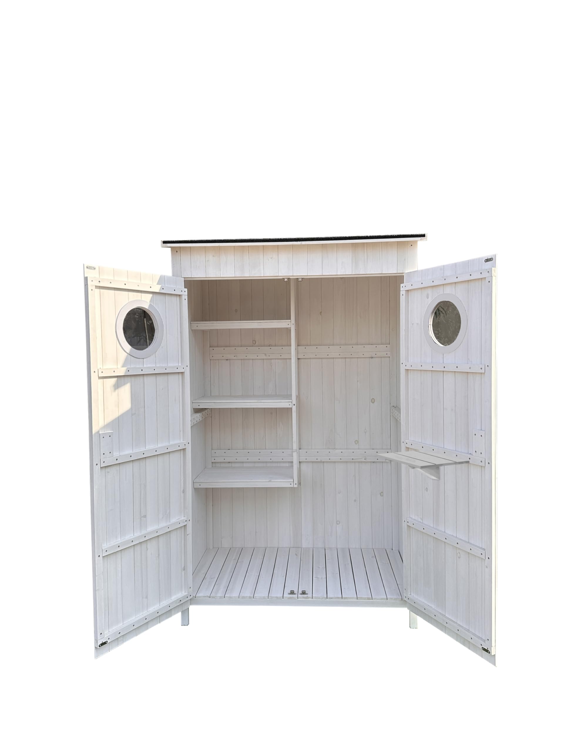 Leco-Gartenschrank Toni – Wetterfestes, getrocknetes, lasiertes Tannenholz – wasserdichte Dachpappe – weiß