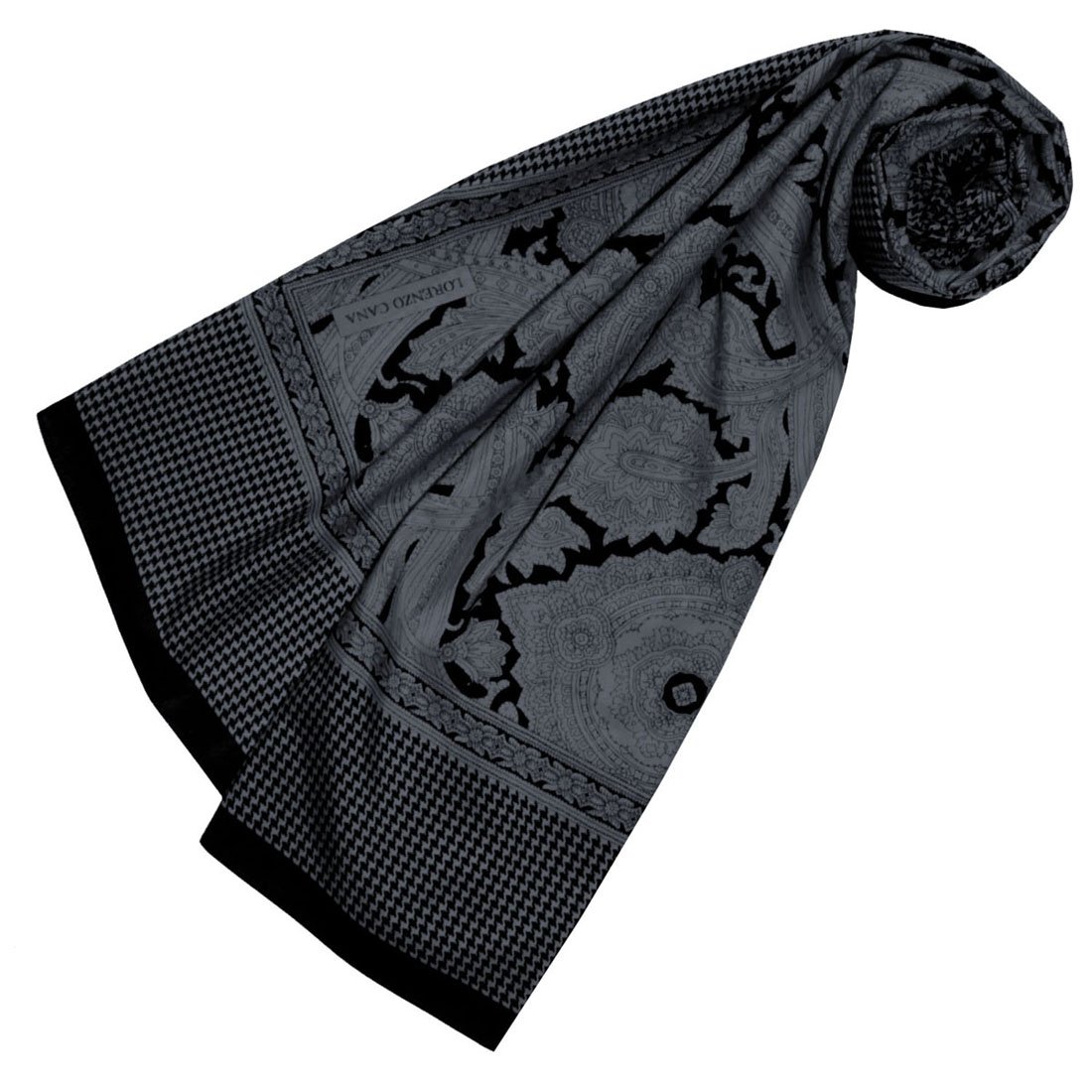 LORENZO CANA Foulard de 65% coton et 35% soie pour la femme – écharpe de fibres naturelles, carré avec des mesures de 110 x 110 cm et un motif vichy - imprimé attrayant en gris anthracite noir