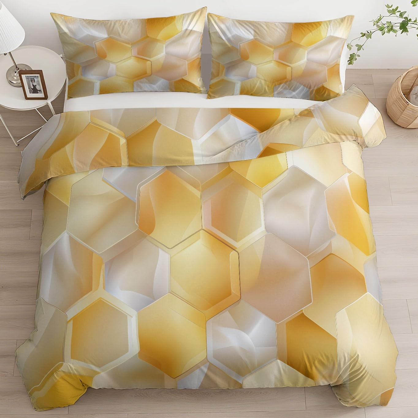 Nowoczesna abstrakcyjna geometryczna poszwa na kołdrę z mikrofibry szczotkowana poliester, zestaw pościeli 140 x 200 cm, hipoalergiczny, odporny na zmarszczki, miękki, lekki łatwy w pielęgnacji Żółty