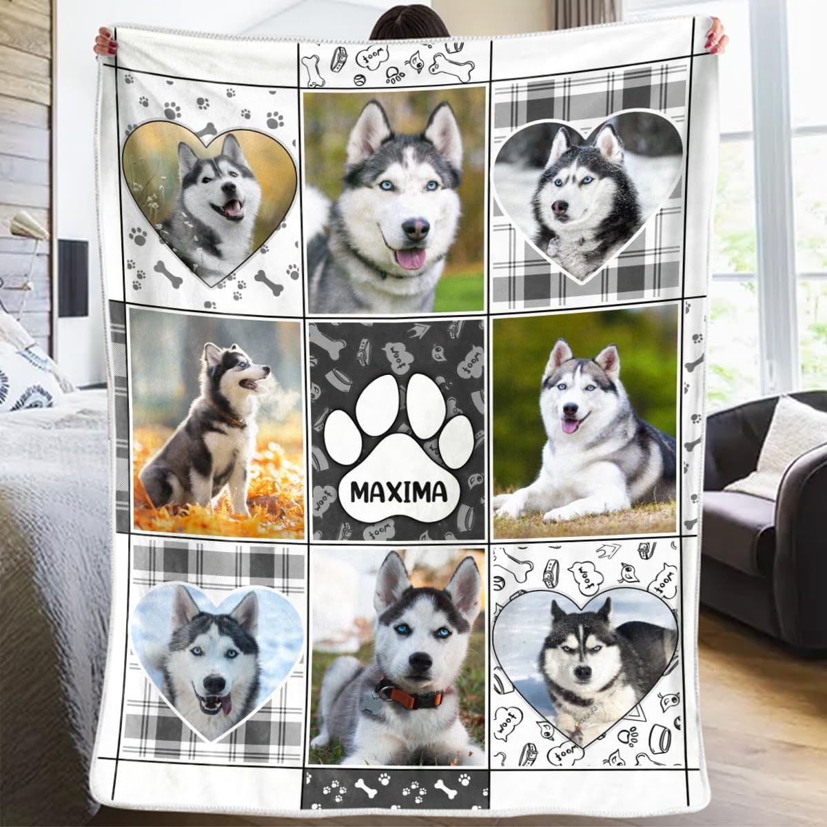 Personalised Dog Throw Blanket - Photo Memorial Blanket for Dog Mom Gifts