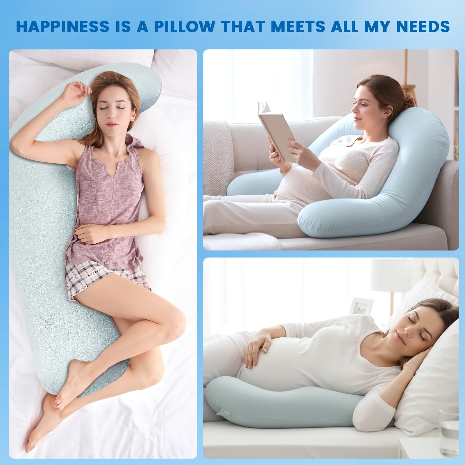 Almohada para dormir de lado, almohada de embarazo con funda lavable, almohada corporal ergonómica para cama en forma de J, almohada de cuerpo completo para aliviar la espalda, estómago y piernas