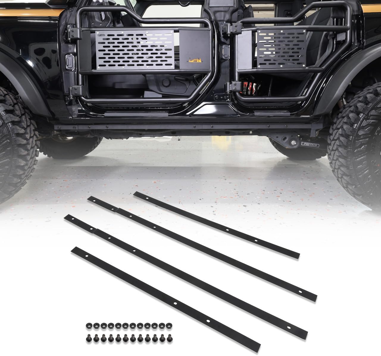 IAG I-Line Side Skirt Pinch Weld Covers for Ford Bronco 2 Door 2021+ (Does not fit Heritage & Sport Models), Black Powder Coated Steel
