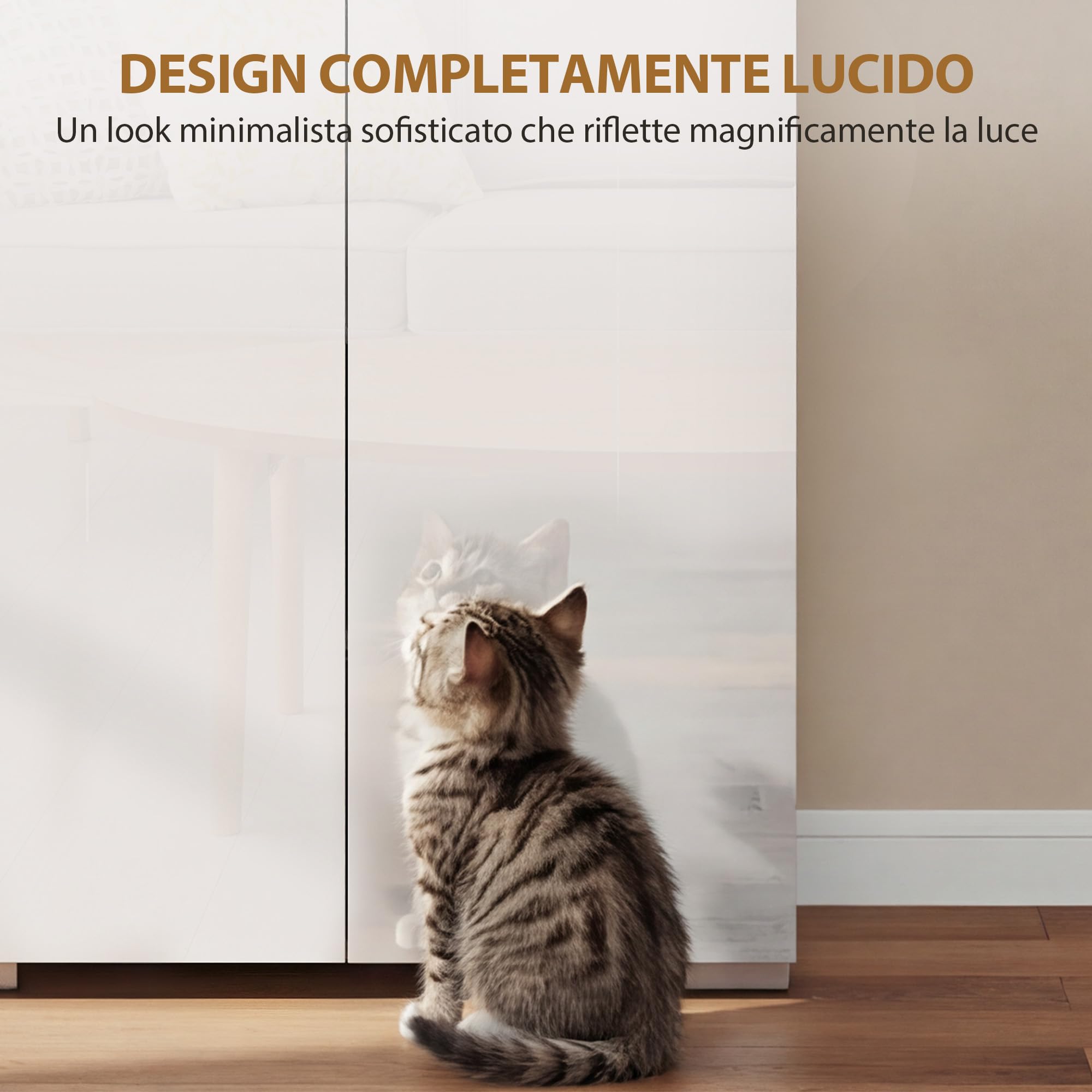 HOMCOM Credenza Cucina Alta 180 cm, Mobile Dispensa con 4 Ante Soft-Close, Ripiani Regolabili, Scomparto Aperto, 2 Armadietti, Mobile Cucina Moderno per Sala da Pranzo Soggiorno, Bianco Lucido