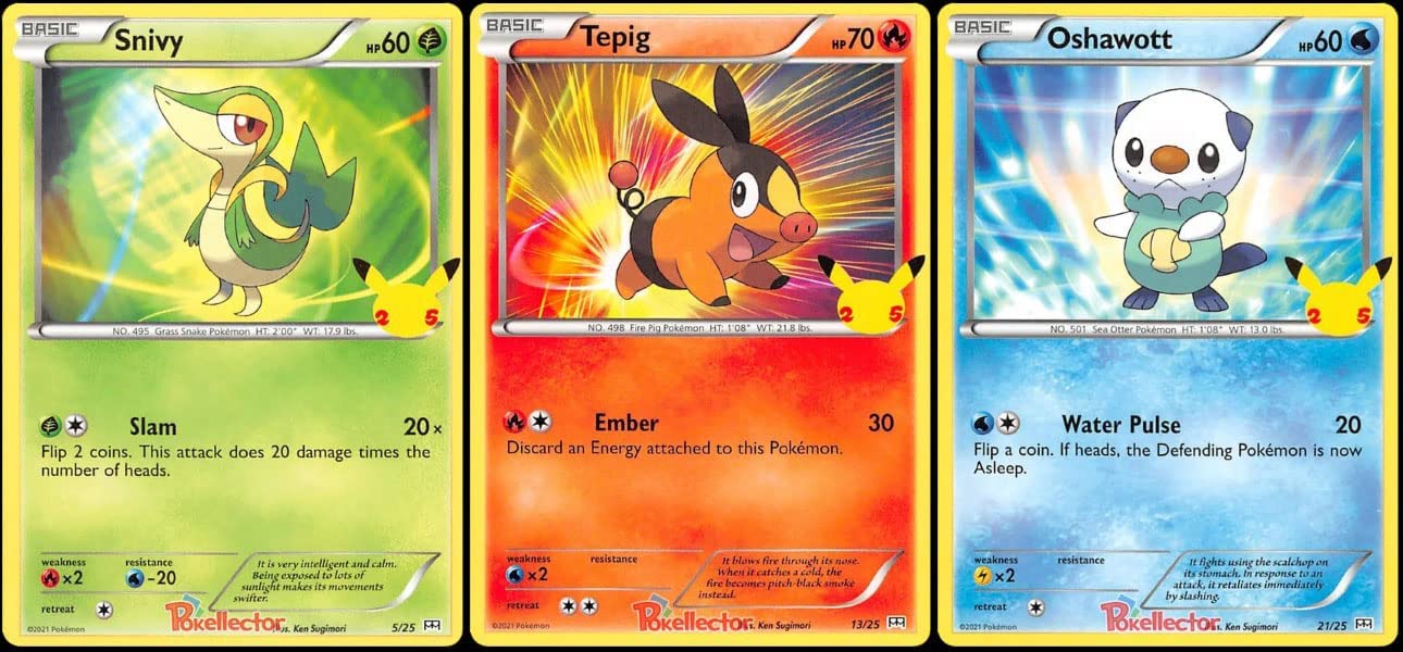 Snivy Tepig Oshawott - Pokemon 25th Anniversary McDonald's Exclusive Promo  Lot - 3 Card Set