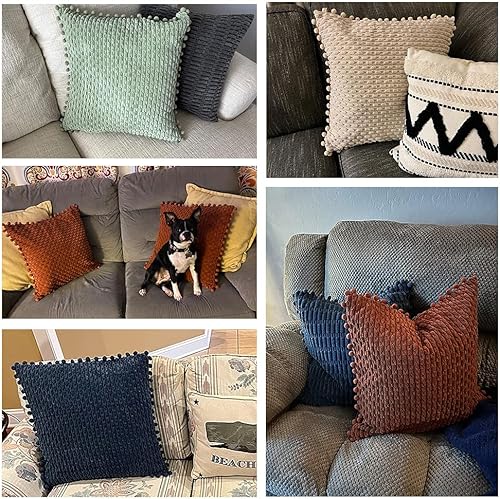 Miniatura 7 de Fancy Homi Juego de 2 fundas de almohada decorativas de óxido de 18 x 18 pulgadas con pompones para sofá cama sofá decoración moderna de casa de