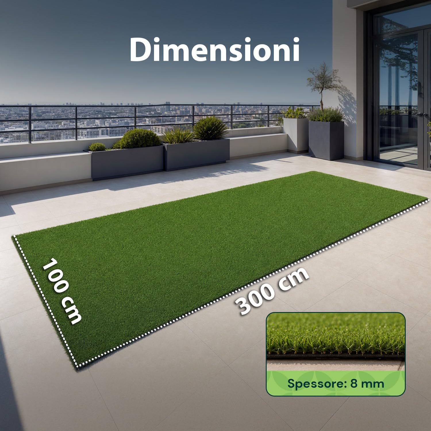 Prato Sintetico 1x3 m Effetto Erba Naturale - Tappeto Erba Artificiale Drenante per Giardino, Balcone e Terrazzo, Manto Erboso Calpestabile Resistente UV, Alta Densità e Morbido (1x3m)