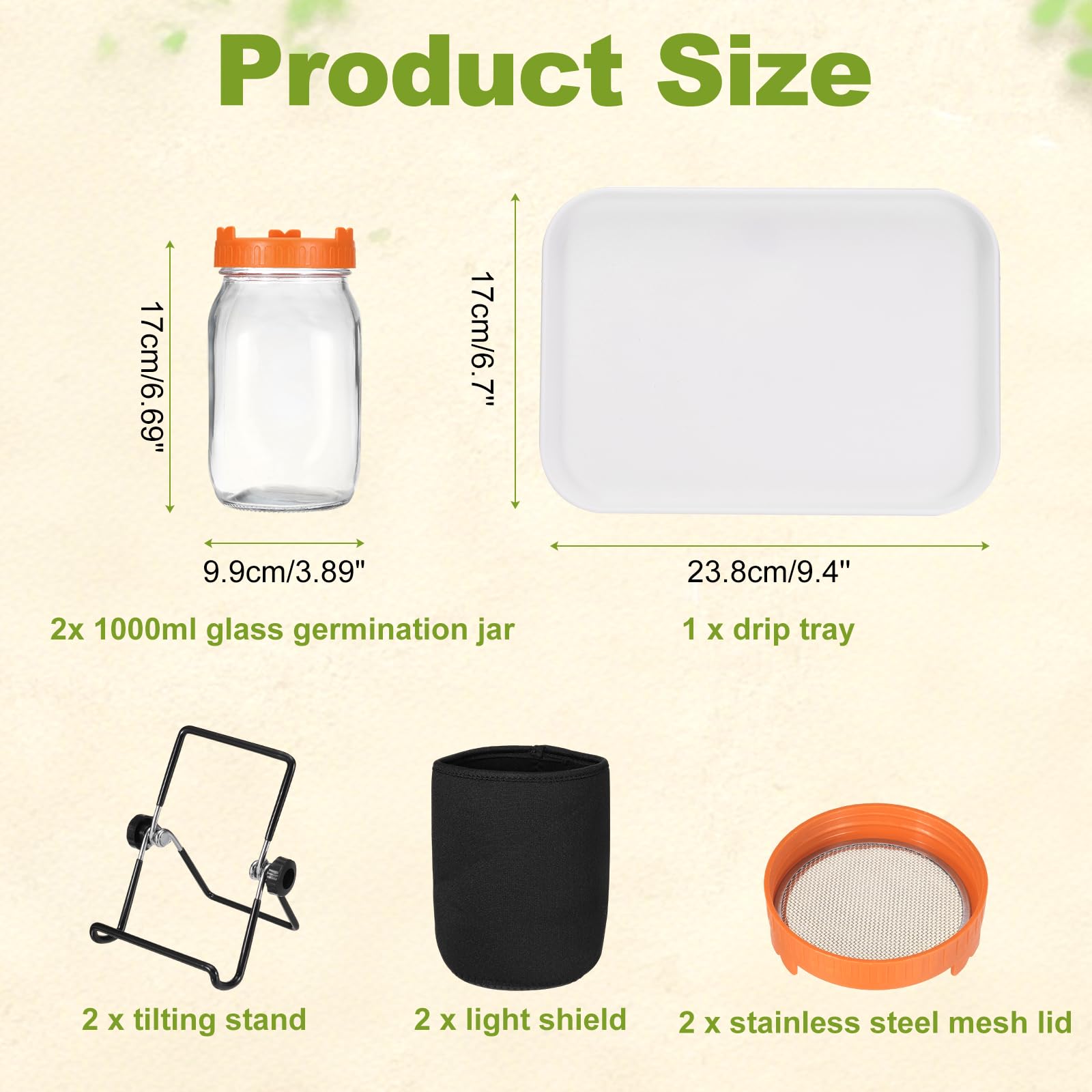 QUARKZMAN 1000ML Sprossenglas Set Orange 2 Set Für Die Keimung von Pflanzen