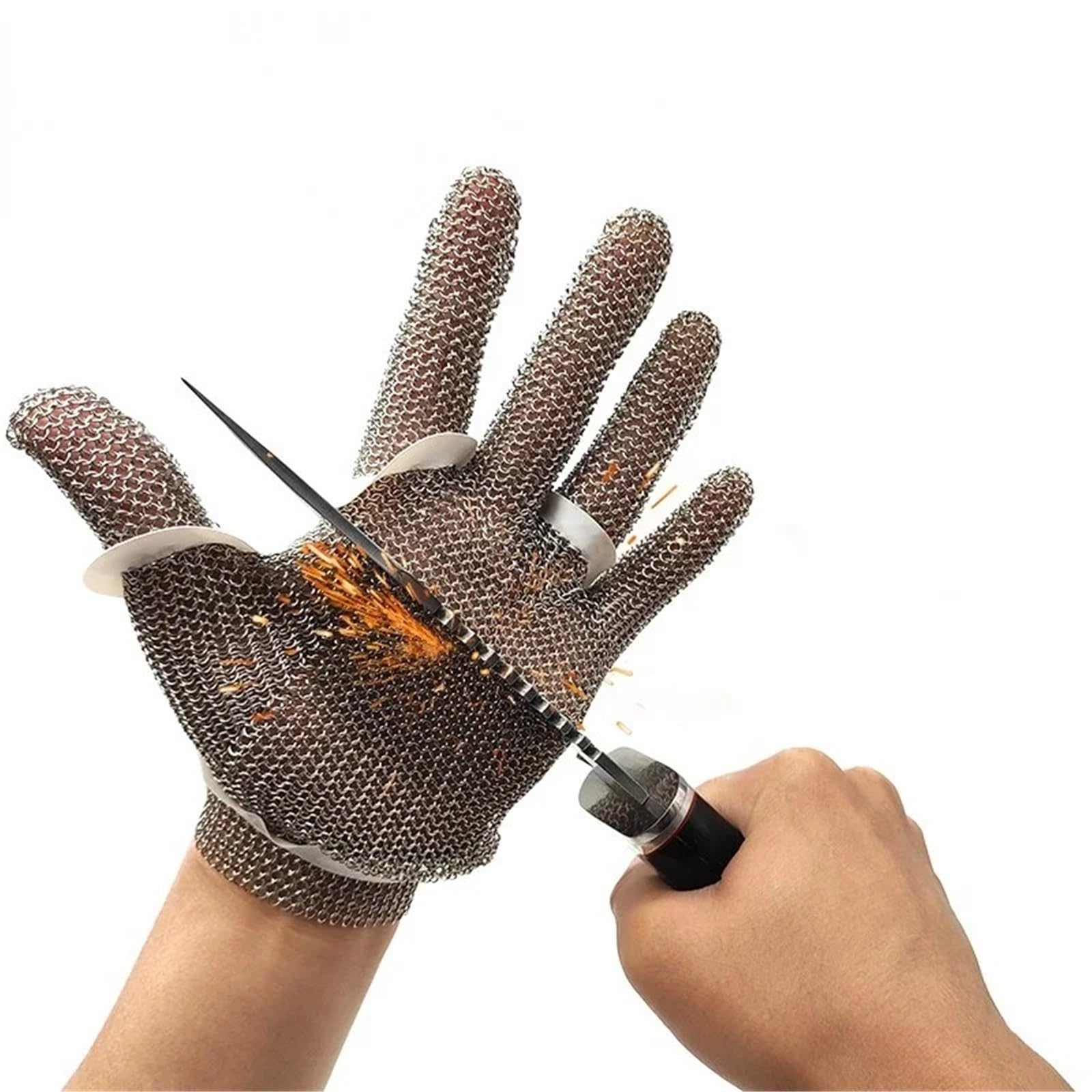 Guantes Anticortes, Guantes con anillo de acero inoxidable 316, resistentes a sierras eléctricas, maquinaria de sacrificio y alambre de acero. Guantes de protección laboral nuevos. | Medium