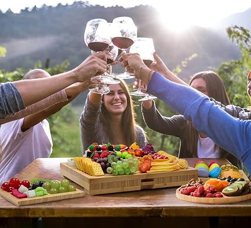 Miniatura 9 de Mosomboo Juego de tabla de queso de bambú de tres cajones y tabla de charcutería grande con bandejas para servir, nuevo hogar único, inauguración de