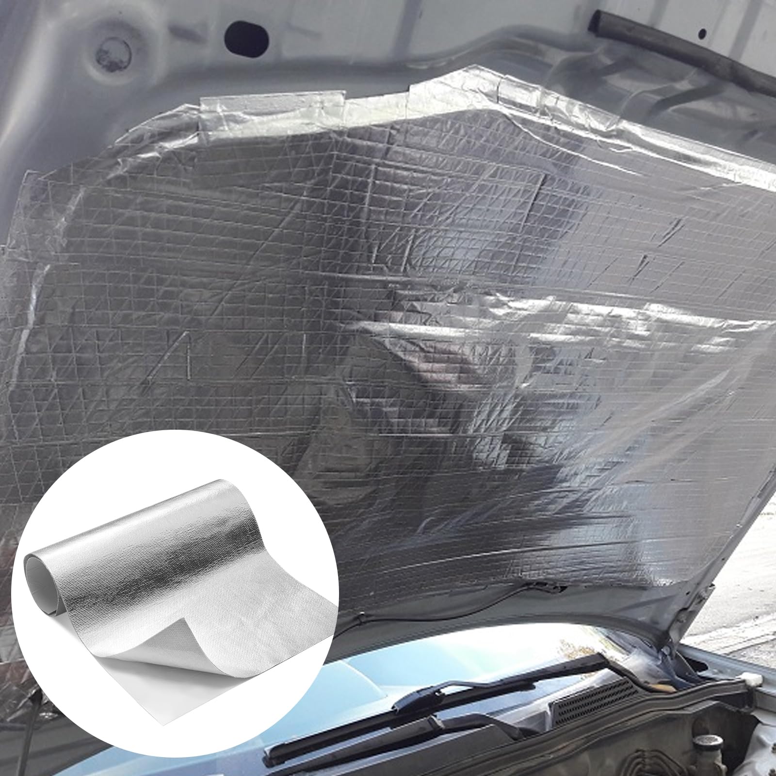 Alfombrilla protectora contra el calor aluminizada 60 x 200 cm,Autoadhesivo lámina protectora contra el calor con cuchilla de corte, para aislar capós y conductos aire en vehículos motor.