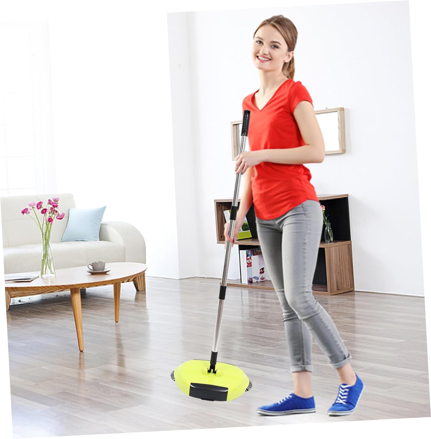 Cabilock 360° Rotating Push Sweeper Broom Dustpan Set Hand Push Sweeper for Floor Cleaning Abs Stainless Steel No Electricity Random Color