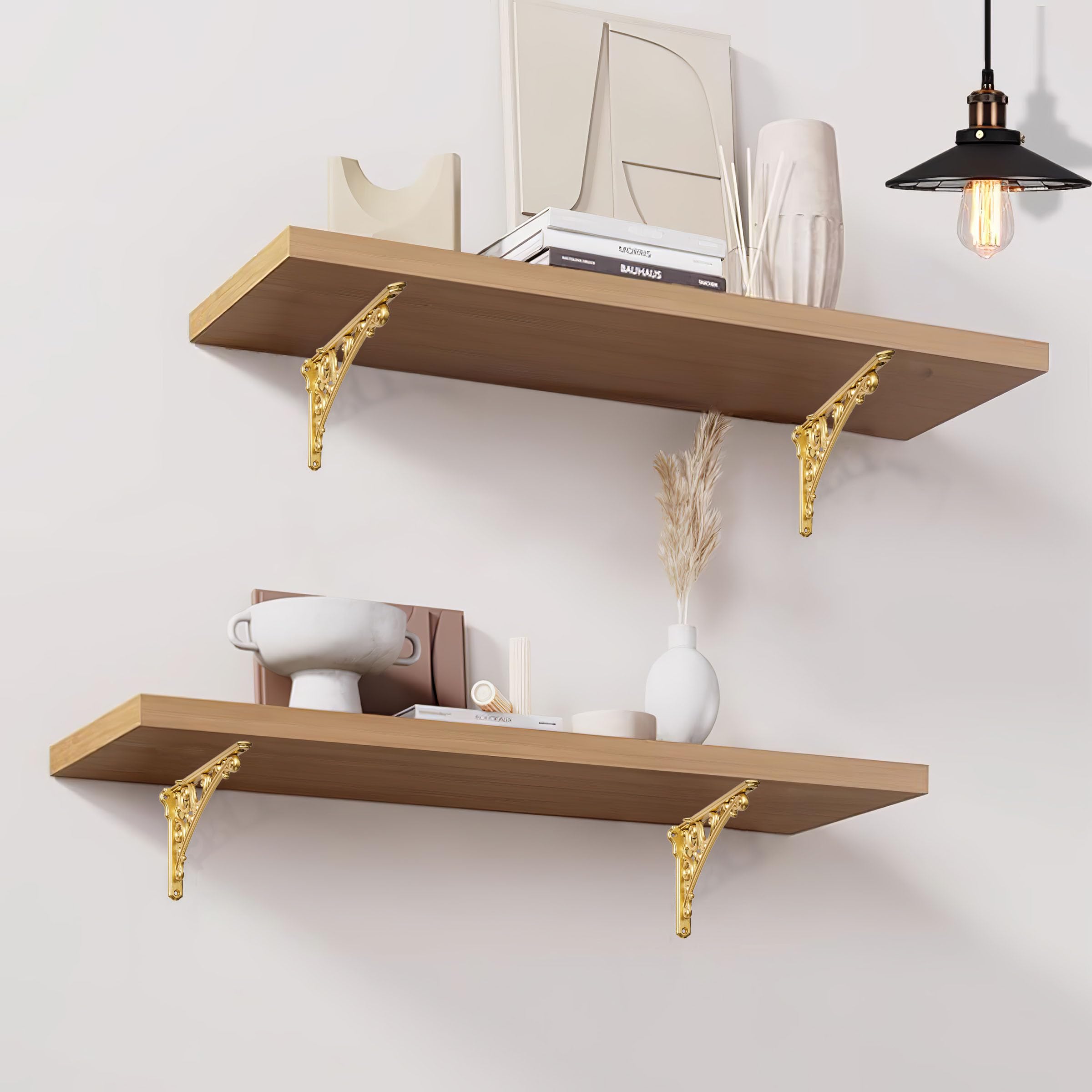 KHTUMEWARE-BFS Brushed Gold Shelf Brackets 6 in (152 mm) 4-Pack in Brushed Gold — KHTUMEWARE