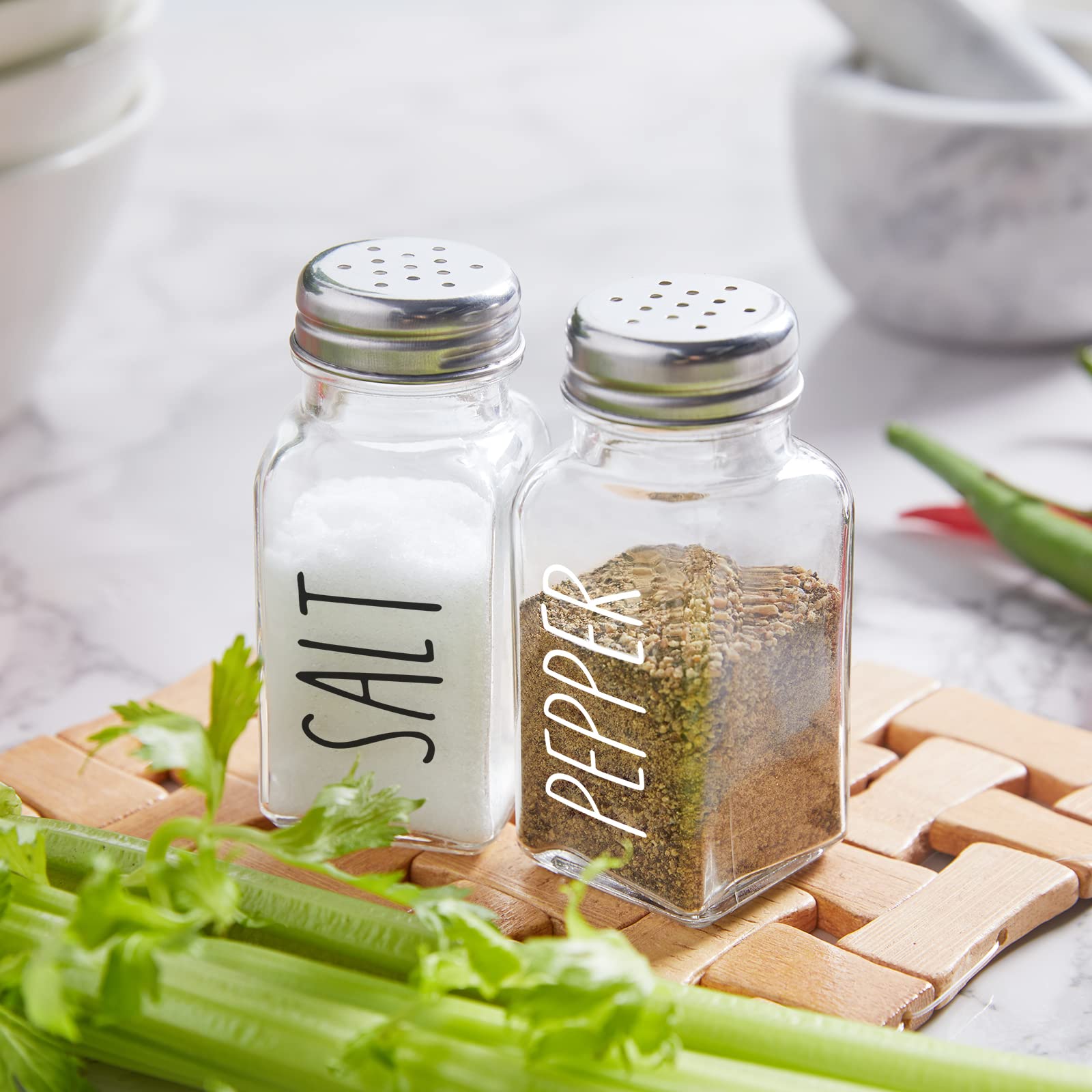 Szklany zestaw solniczek i pieprzniczki, 76 ml, przezroczysta solniczka z pokrywką ze stali nierdzewnej, zestaw soli i pieprzu do kuchni lub restauracji, łatwe uzupełnianie