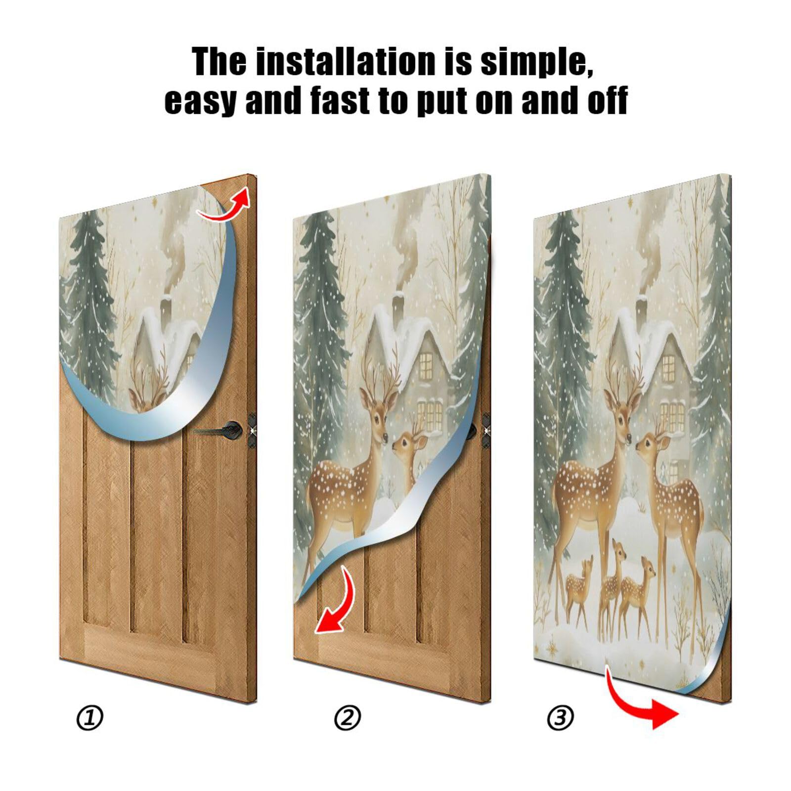 J JOYSAY Snowy Winter Deer Door Decorations Door Cover Christmas Decoration Xmas Front Door Cover Decoration for Home Classroom Door,35x79 in