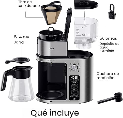 Miniatura 8 de Braun MultiServe Plus Cafetera de goteo de 10 tazas, cafetera multiservicio caliente y fría con temporizador y arranque automático, dispensador de
