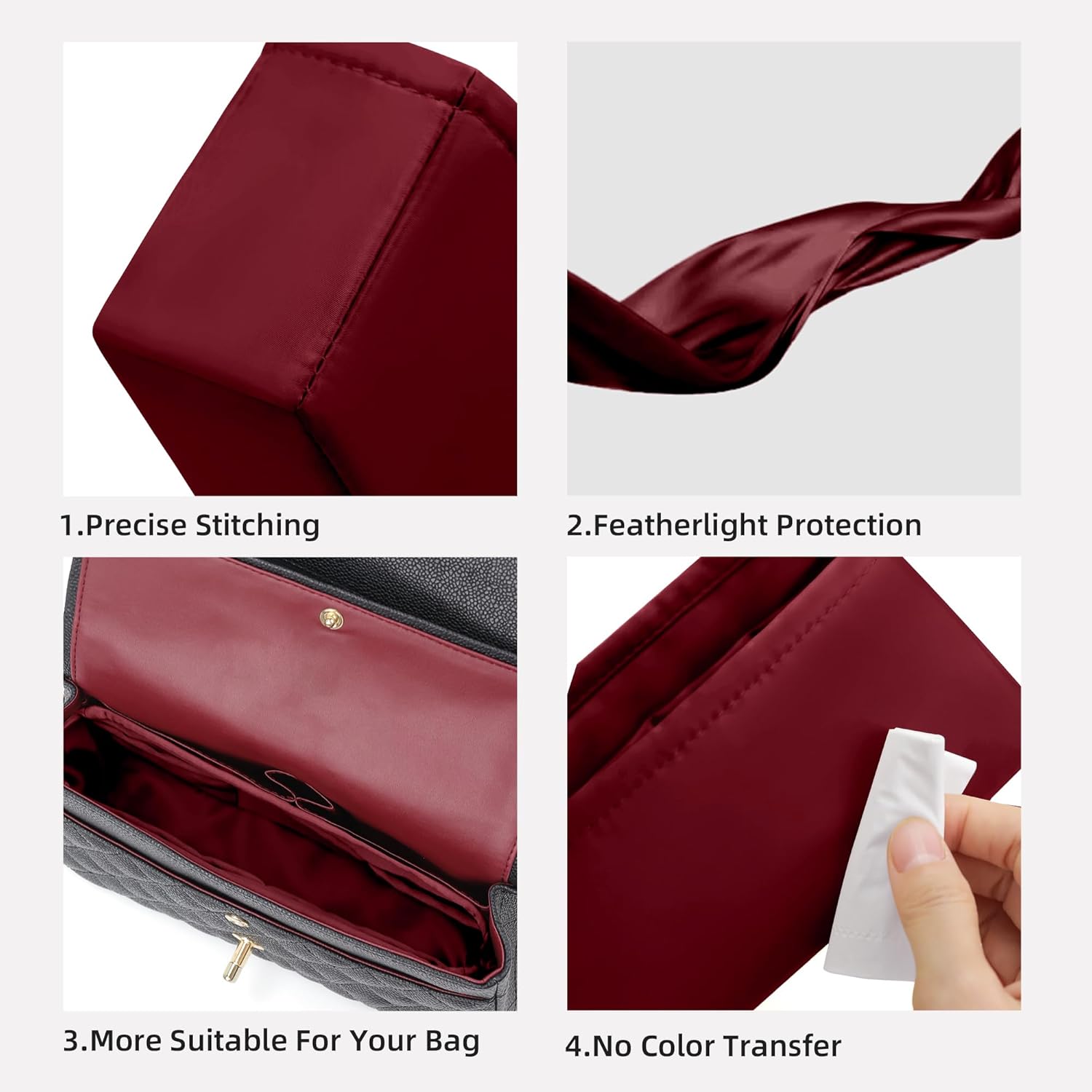 DGAZ Silk Purse Organizer Insert Fits Chanel Classic Flap Series Bag,Silky Smooth Bag Organizer，Luxury Handbag & Tote Shaper(Rouge H,Mini Sweetheart Crush Square Flap-S)
