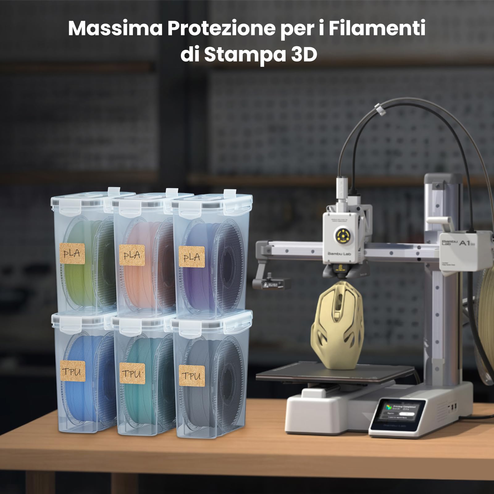 YOOPAI Confezione da 6 contenitori per filamenti, per filamenti di stampa 3D, sigillatura e protezione, con essiccante ed etichette, impermeabile e antipolvere, 4,0 l