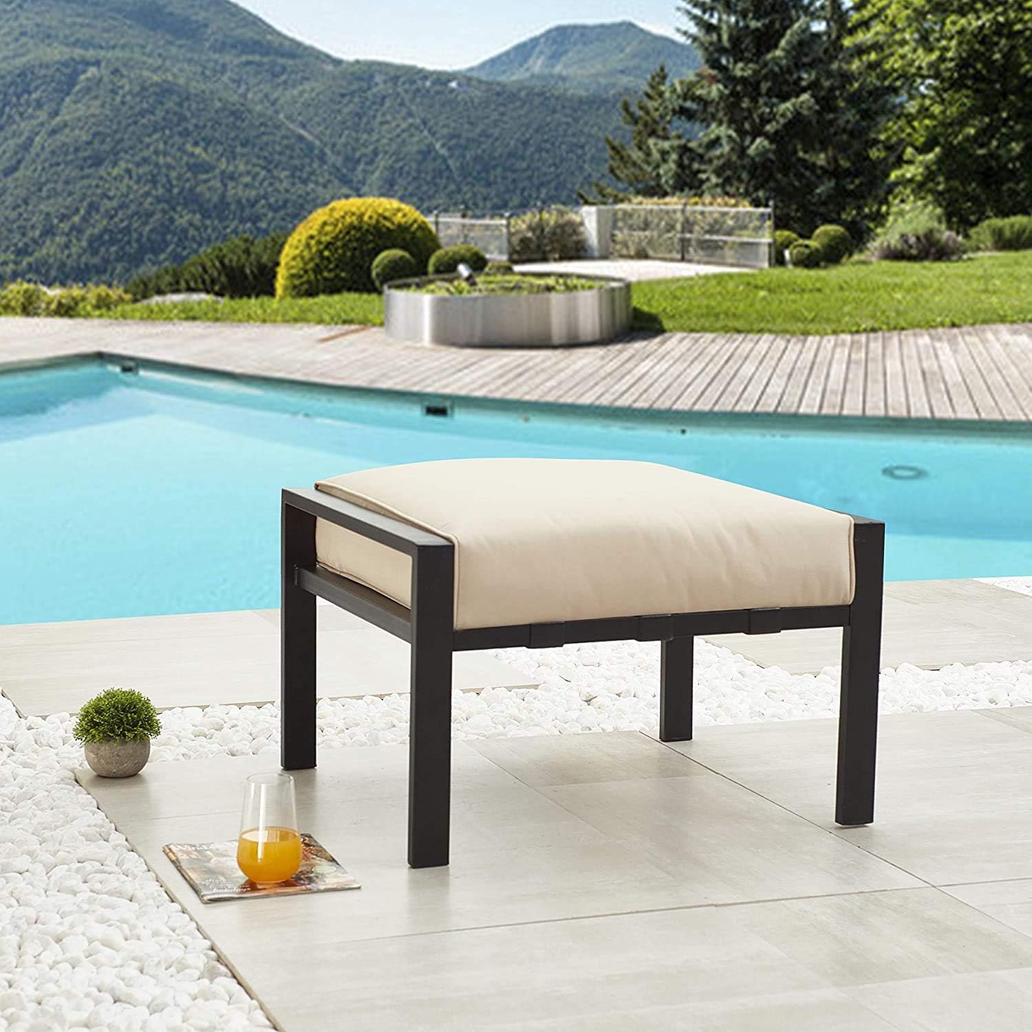 OGFC 45132 Home Outdoor Ottoman Patio Footstool Small Seat Furniture with Soft Thick Cushion for Garden Yard Deck Poolside, Bed Room Living Room, Balcony Black. 4
