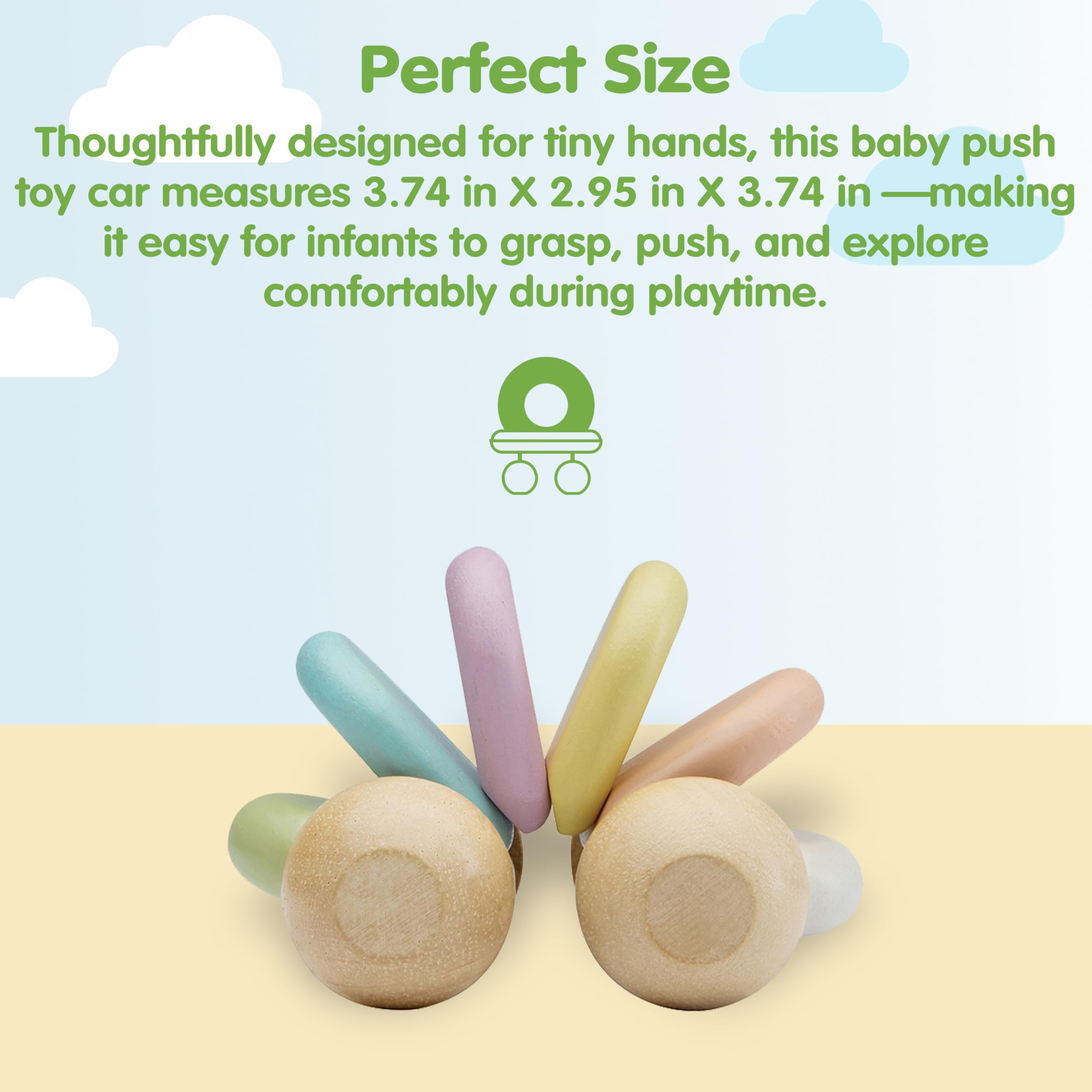 ® Coche de juguete de madera para bebés | Juguete Montessori para bebés | Juguete de madera para bebé con cuerpo flexible | Juguete sensorial y de desarrollo de habilidades motoras durante más 2