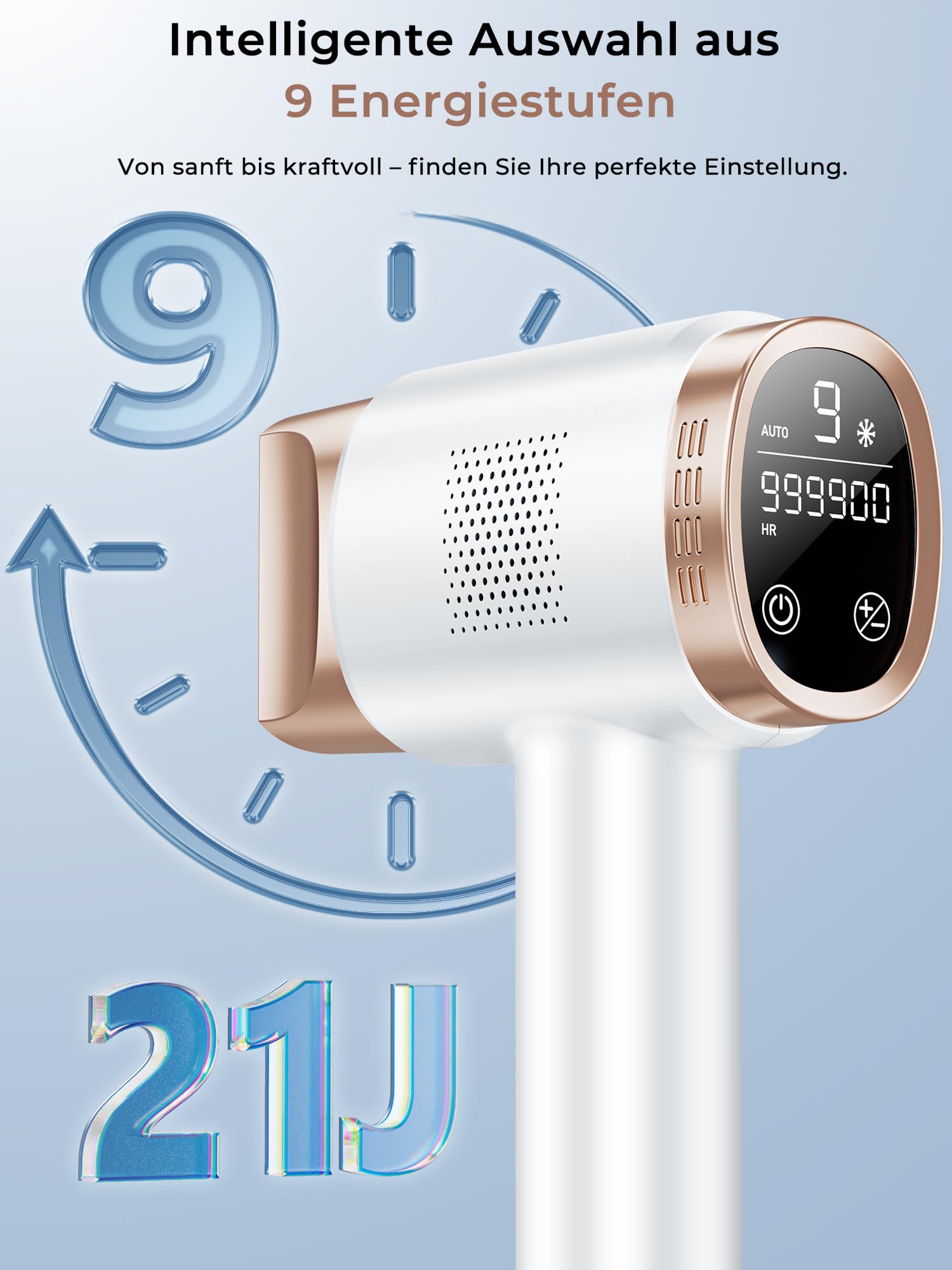 8℃ IPL Geräte Haarentfernung mit Kühlung-funktion, 21J Laser Haarentfernung 9 Stufen, 600NM Rotlicht Haarentfernungsgerät Zuhause für Frauen Männer, Enthaarung für Gesicht Bikinizone Körper