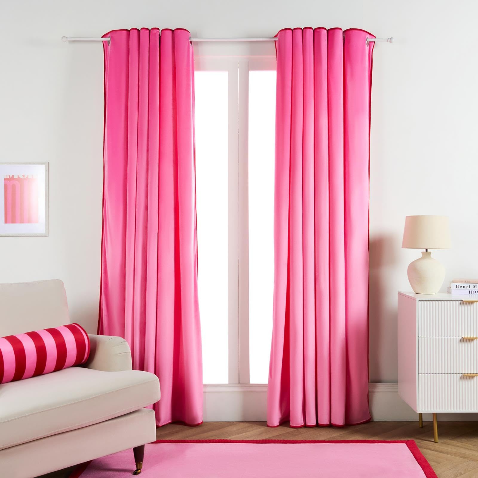 OHS 2 Panel Blackout Velvet Curtains for Bedroom, Thermal Insulated Curtains Piped Edge Eyelet Blackout Curtain for Living Room Window Treatment 90" x 90", Pink/Red