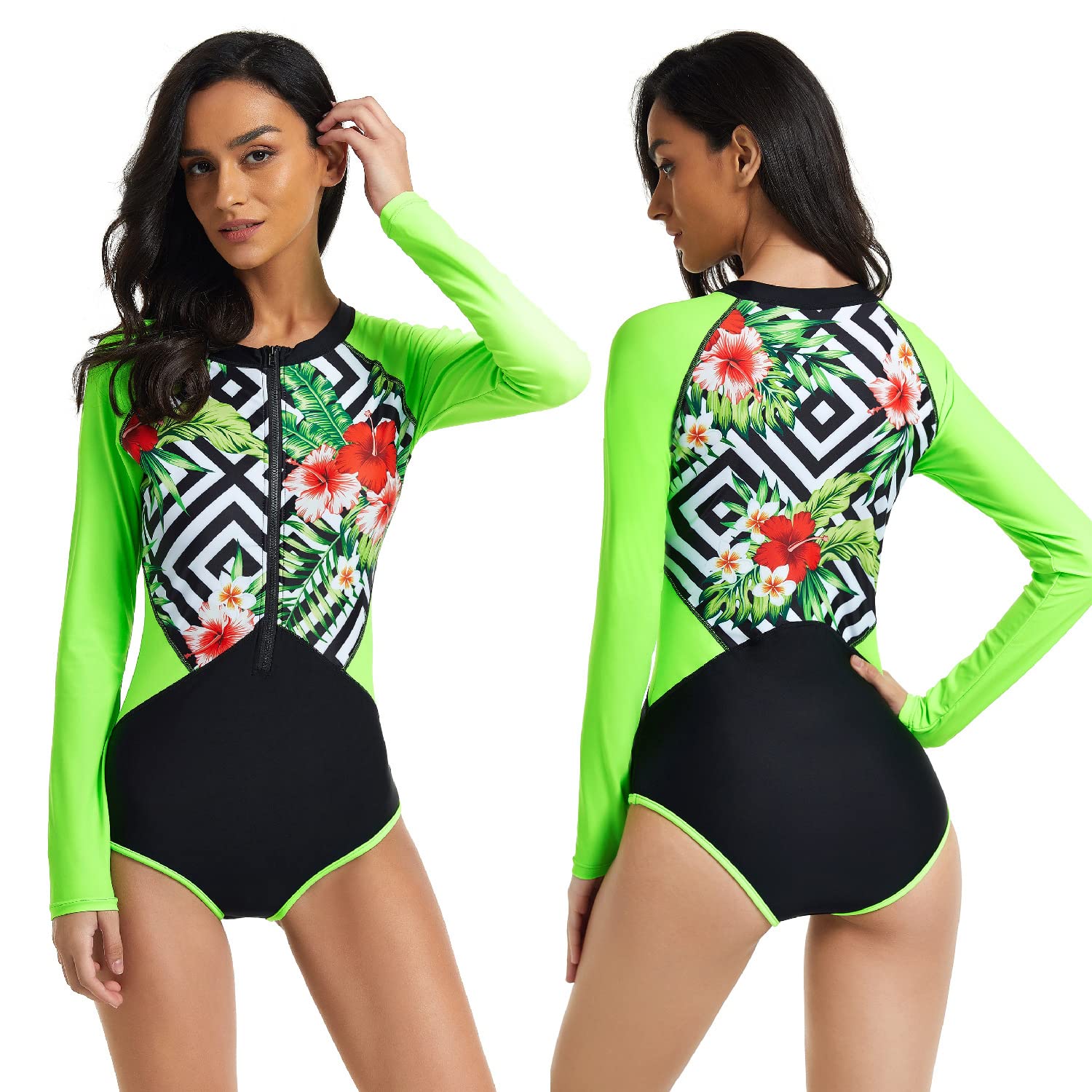 Damskie koszulki Rash Guard jednoczęściowe stroje kąpielowe surfingowe kostiumy do nurkowania stroje kąpielowe dla kobiet (wielokolorowe-865)