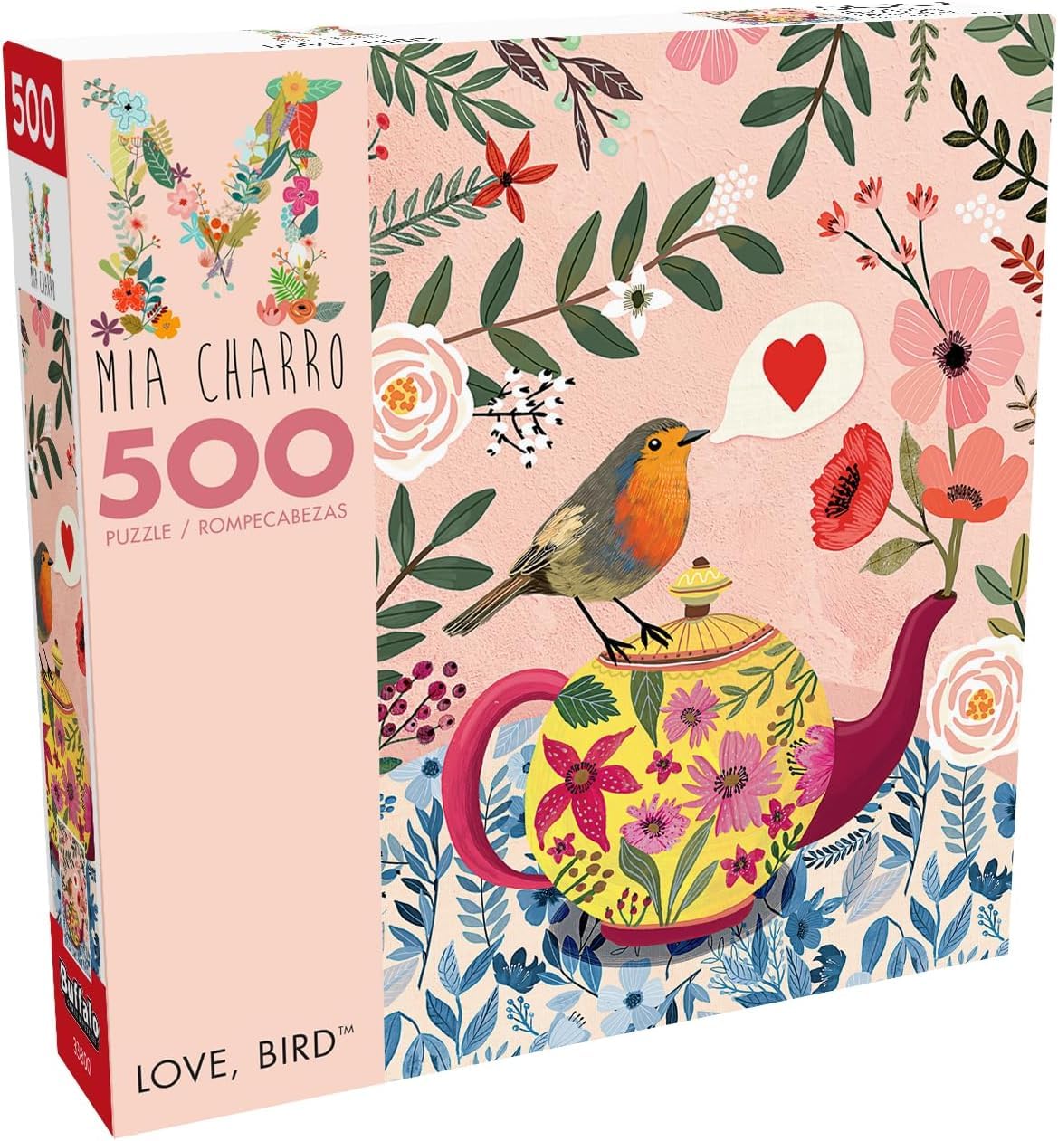 Buffalo Games Mia Charro, Love, Bird, 500 Piece Adult Jigsaw Puzzle | Precision-Cut Pieces Puzzles, Full-Sized Reference Poster, Vibrant Romance Artwork, Made in USA