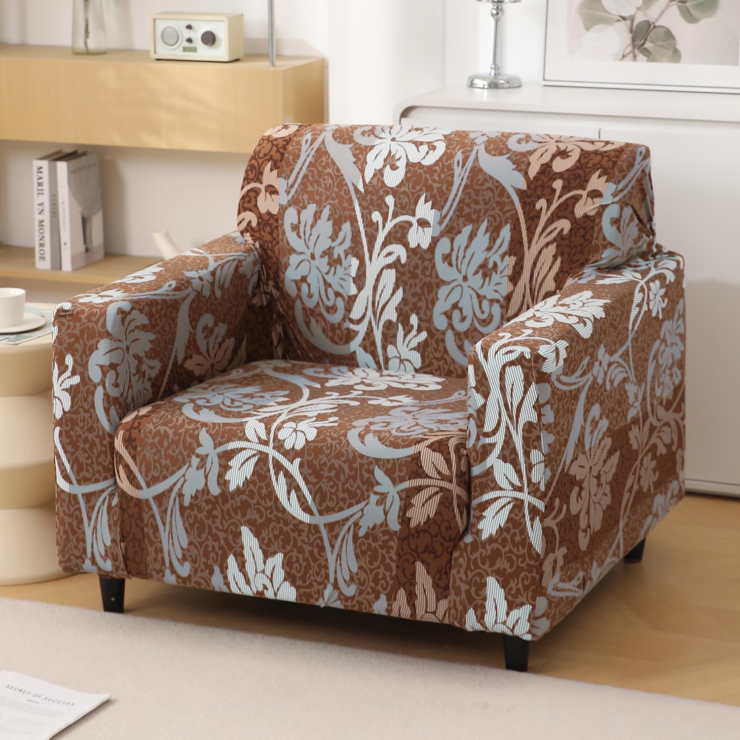 HOKIPO 4 Seater Sofa Cover - Grey Floral -14 HOKIPO 4 Seater Sofa Cover - Grey Floral -14