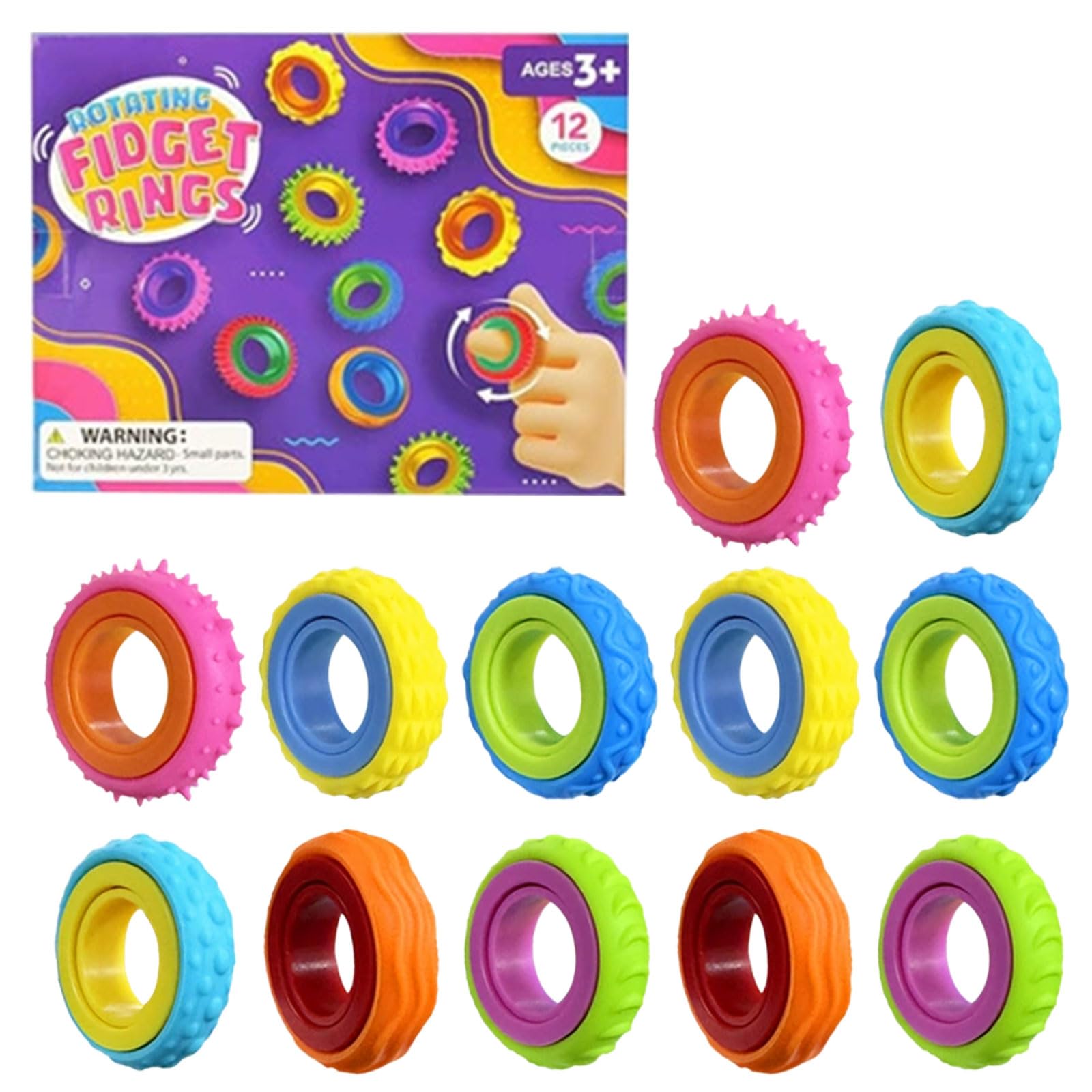 PLUSHCEWT Fidget Toy Sensory Rings for Kids,12 Pack Sensory Small Fidget Spinners Toys for Kids Adults Autism & ADHD,Silent Mini Fidgets Stress Relief Toys Suitable for Classroom & Office - Image 2