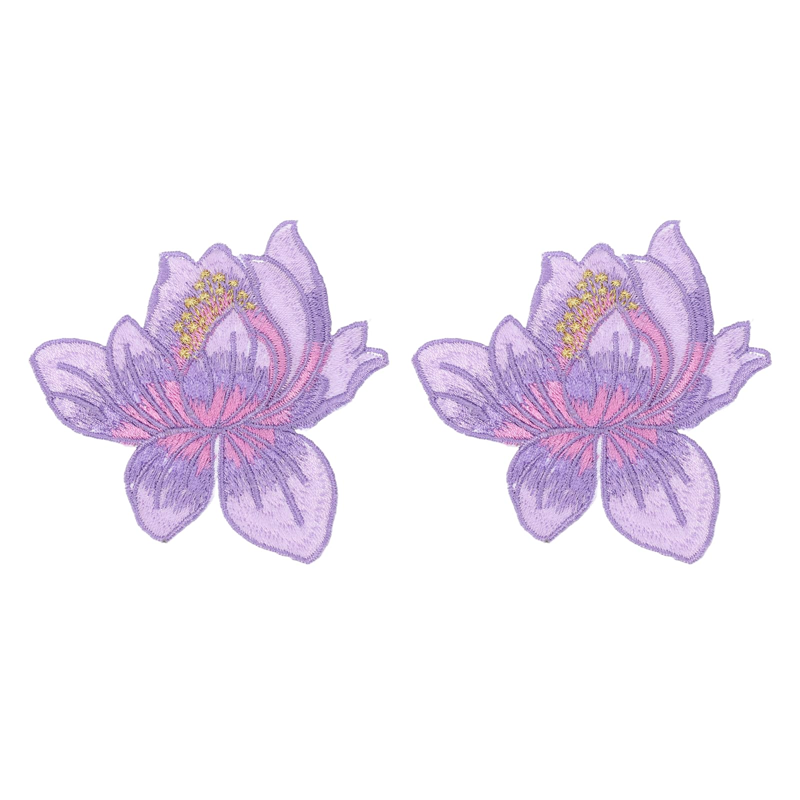 sourcing map Lotus Iron on Patches, 8x8cm Blooming Lotus Embroidered Applique Flower Sew on Badge Patch for Clothing Backpacks Jackets Hats Repairing Decoration, 2pcs, Purple