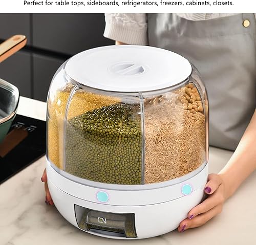 Miniatura 8 de Juego de 3 recipientes de almacenamiento de arroz y granos, plástico duradero sin BPA, dispensador giratorio de 360 grados con tapa extraíble,
