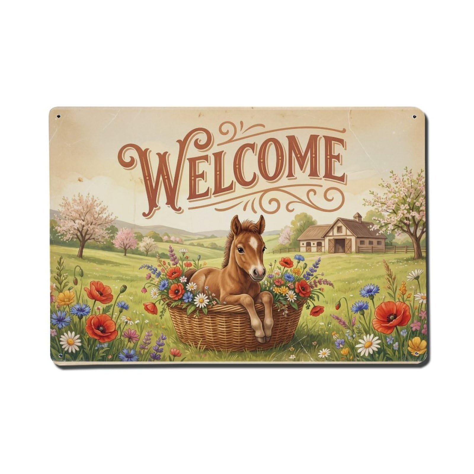 Vintage Welcome Foal Sweet Moments Metal Tin Sign