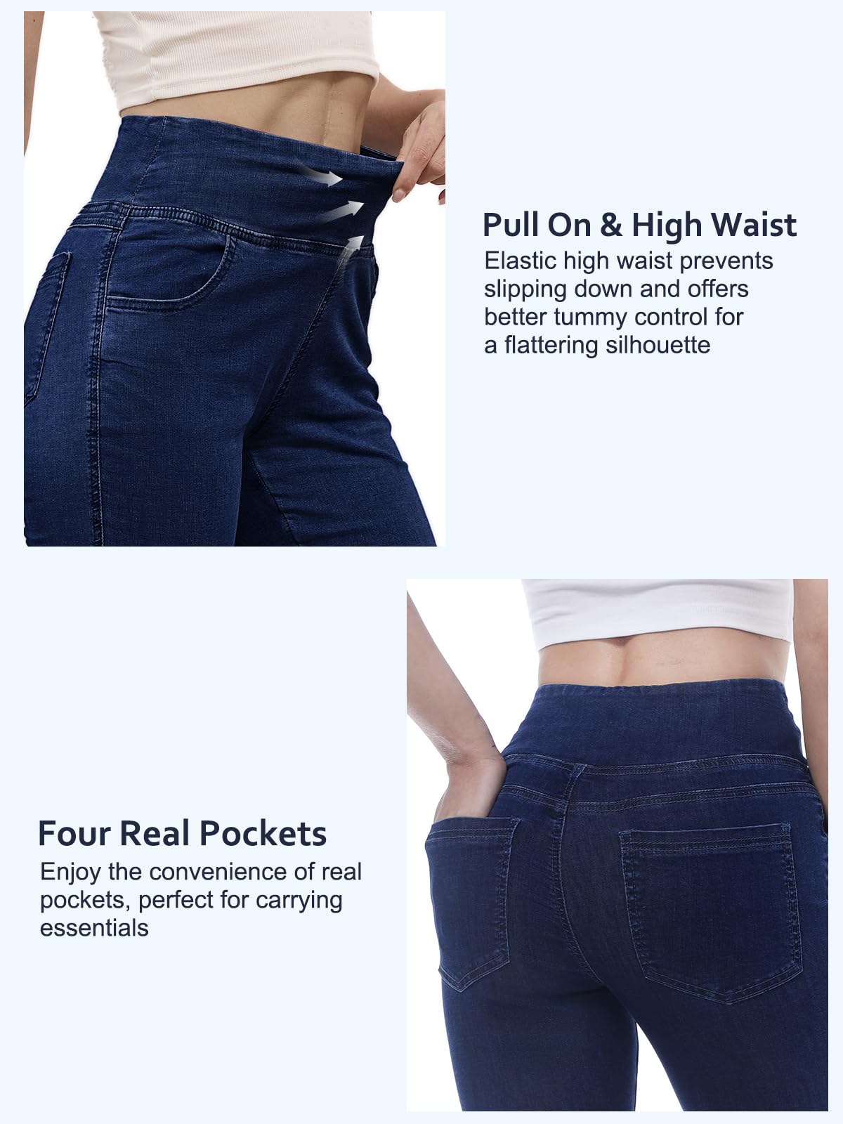 Jean Skinny Femme Taille Elastique,Jeggings Taille Haute avec 4 Poches Extensible Mode Slim Pantalon Stretch Crayon Pantalon