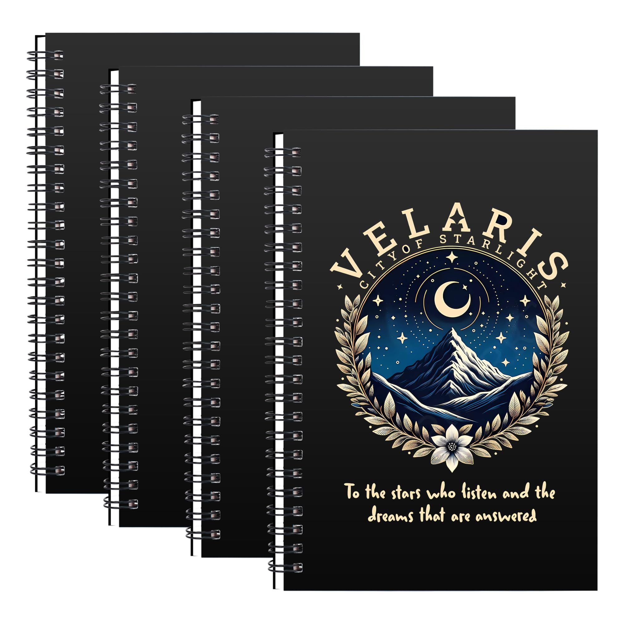 WHLBHG Velaris City of Starlight Gift Velaris Acotar 4Pcs Spiral Notebook Acotar Gifts for Women Acotar Fans Gift Velaris Book Journal for Book Lovers (Spiral- 4pcs Velaris Black)