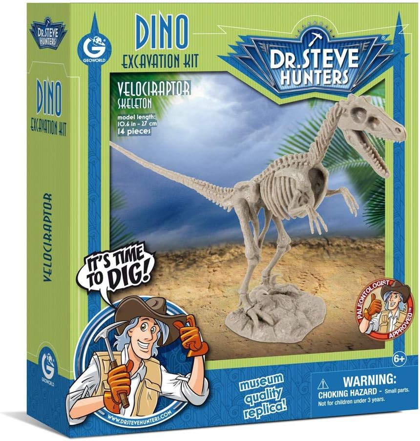 Dr Steve Hunters - Dino Dig Excavation Kit - Velociraptor - 14 Pieces - Uncle Milton Scientific Educational Toy, Multicolour
