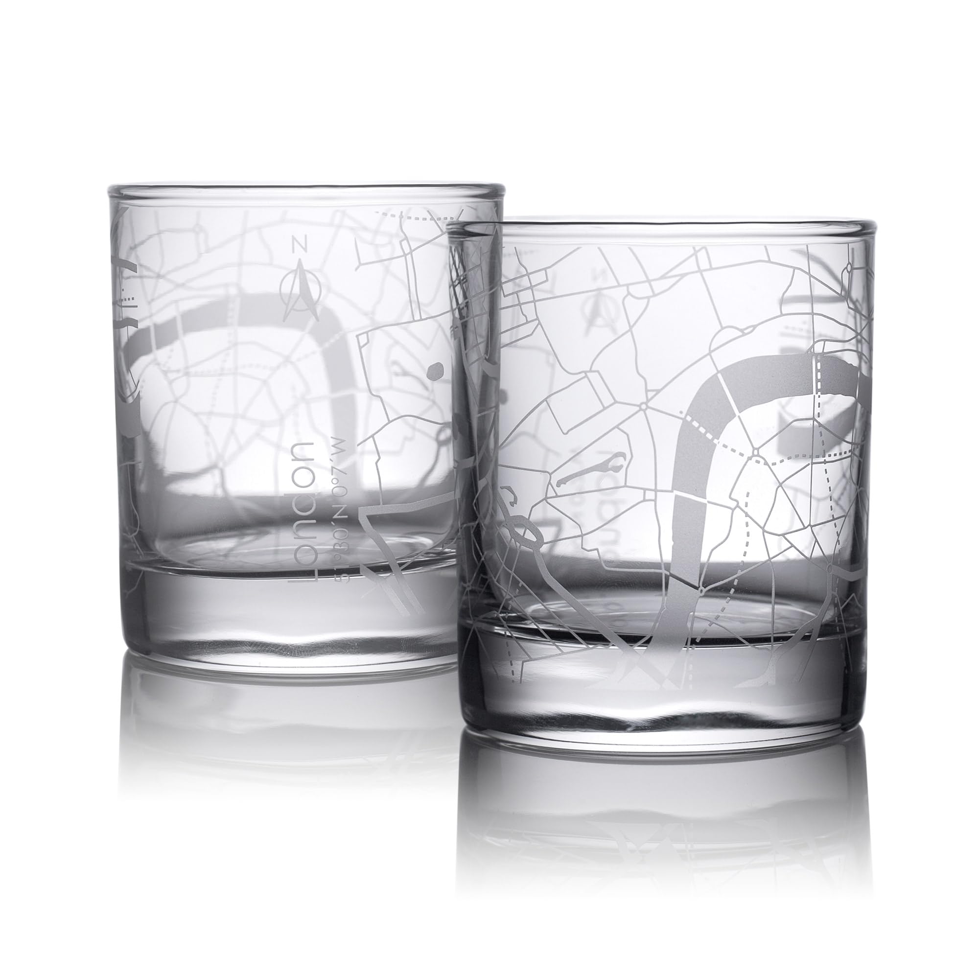 Verres à whisky à fond lourd anti-basculement avec carte de Londres pour dégustation stable