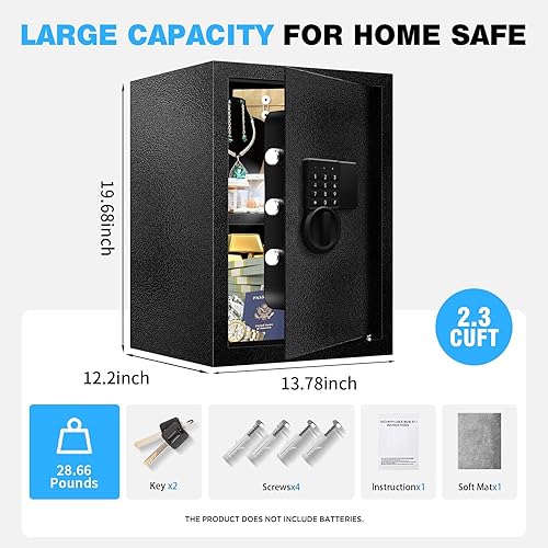 Miniatura 5 de Caja fuerte de 2.8 pies cúbicos para documentos del hogar, caja de seguridad digital electrónica de acero para oficina, dinero, joyas, objetos de
