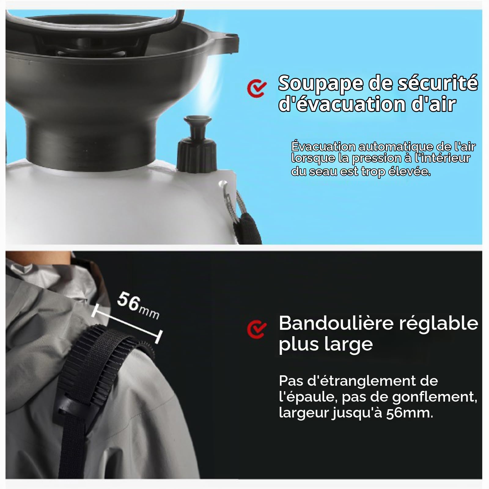 Pulvérisateur à pression portable de 8 L, 10 modes de pulvérisation, avec tuyau amovible et pommeau de douche, pour camping, randonnée, jardin (18 x 55,5 cm)