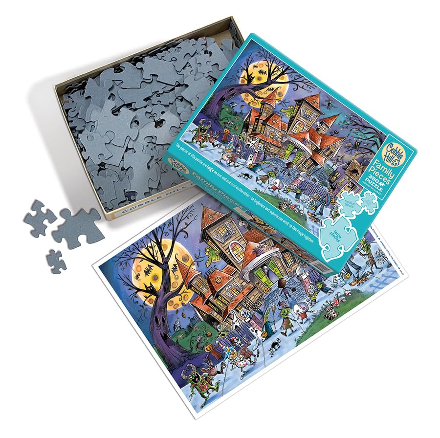 Cobble Hill 350 Piece Family Puzzle - Haunted House (Family) - Sample Poster Included - Halloween Fun, Multicolor, 26.625" X 19.25" - Image 2
