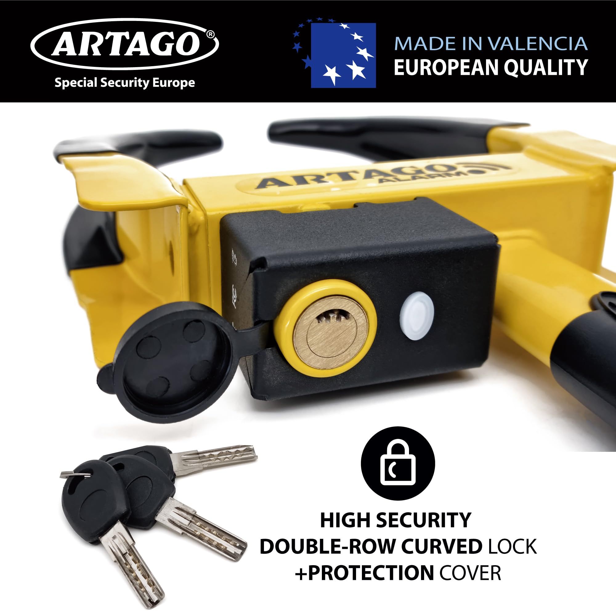 ARTAGO ART872 High-End Alarm Wheel Clamp Lock, Exclusive Patented Anti Theft Device, Don't Touch System, 120dB, Long Lasting Battery, Universal Auto Car Boot for Tires Trailer, Van, Golf Cart, Camper