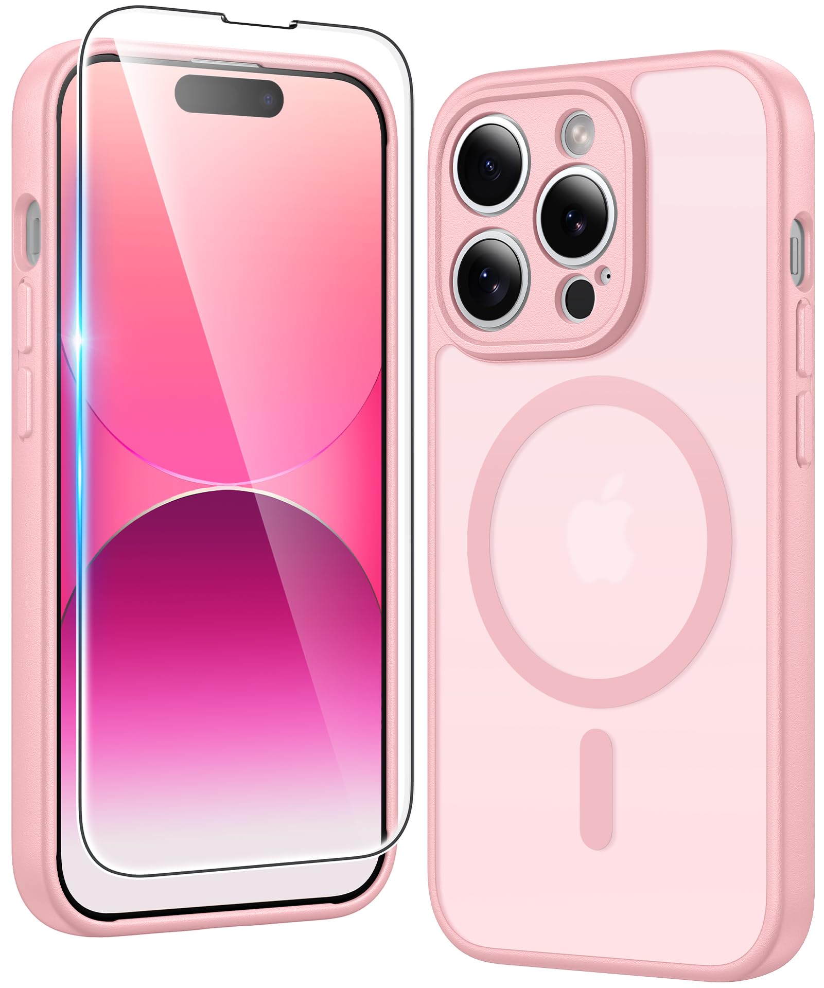 FNTCASE for iPhone 14 Pro Case Compatible with Magsafe Matte Phonecase | Screen Protector, Military Grade Drop Protection, Slim Magnetic Phone Cases, Shockproof Bumper, Translucent Cell Cover