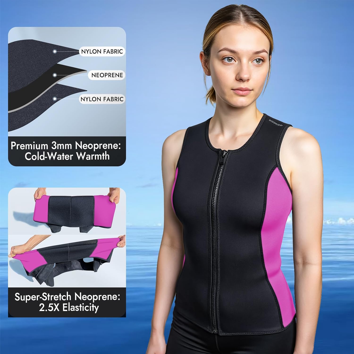 Wetsuit Top 3mm Neoprene Thermal Sleeveless Swimming Tops for Men Women Dive & Swim Vest for Scuba Diving Surfing Sailing Slimming Sauna