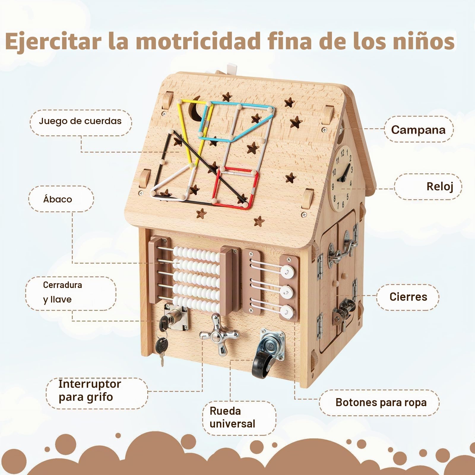 RELAX4LIFE Juegos Montessori Busy House, Caseta de actividades ocupada Montessori para niños, juguete sensorial y educativo para 1/2/3/4/5 años