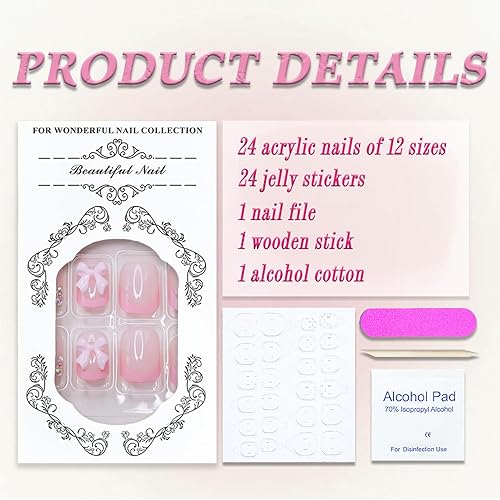 Miniatura 3 de Uñas postizas cuadradas cortas a presión Petite MABKJLF con punta francesa color rosa claro, cobertura completa, uñas postizas blancas con pegamento