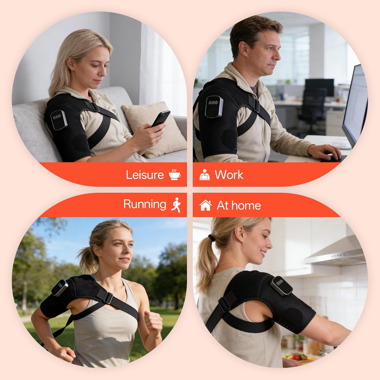 Kammoy Red Light Therapy for Shoulder with Heat & Massage, 6 Modes, 5000mAh Cordless Controller, 228 LEDs 660nm & 850nm, Portable Heated Shoulder Wrap, 120–480 Min Runtime (Black)