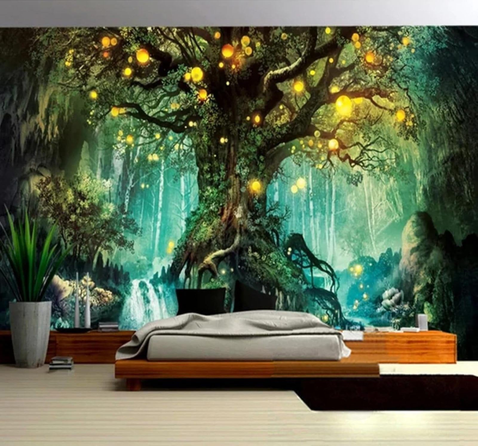 XLMING Romantic Dreamlike Large Tree Forest Landscape 3D Wallpaper Luxury Silk Study Dining Feature Sofa Grey Bedroom Living Room Tv Decorative Wall-300cm×210cm