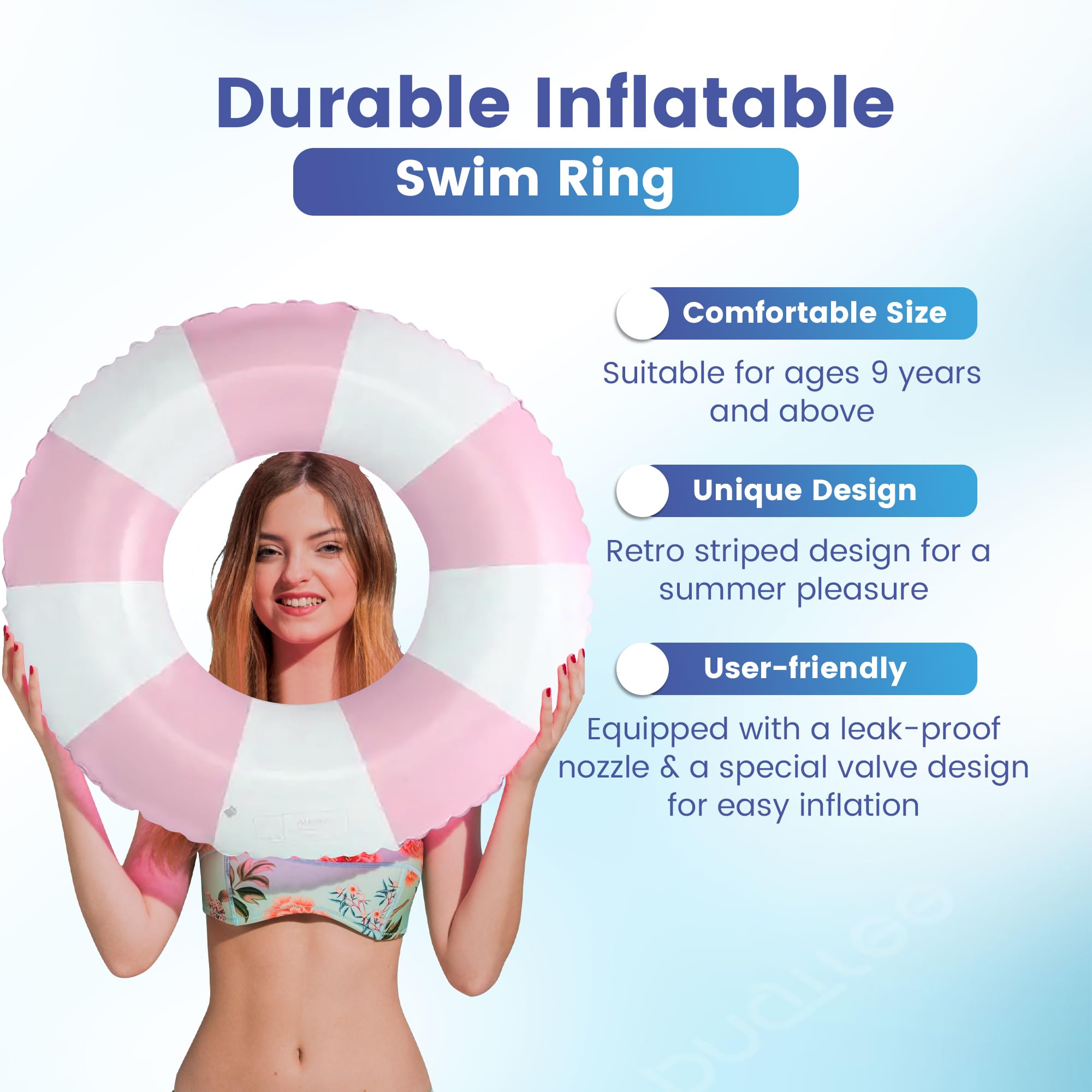 Inflatable Pool Ring, Blue, XL - Image 3
