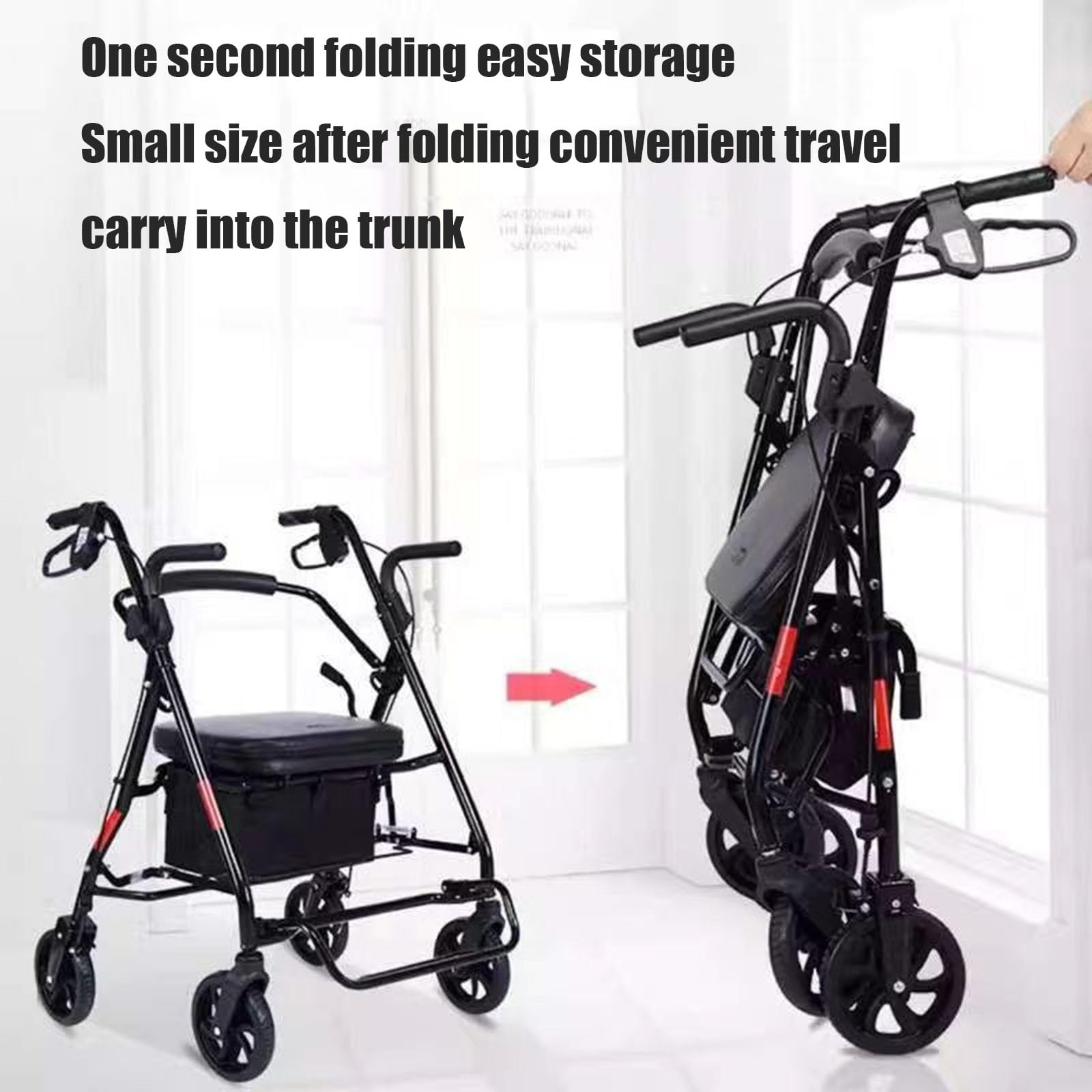 Andador con Andador y Silla de Transporte 2 en 1, Andador con Andador con Asiento Acolchado Extra Ancho, con reposapiés y apoyabrazos, Carga de 120 kg